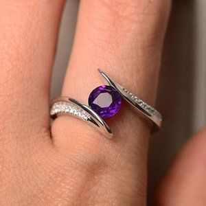 New Beautiful 925 Silver Amethyst Diamond Ring